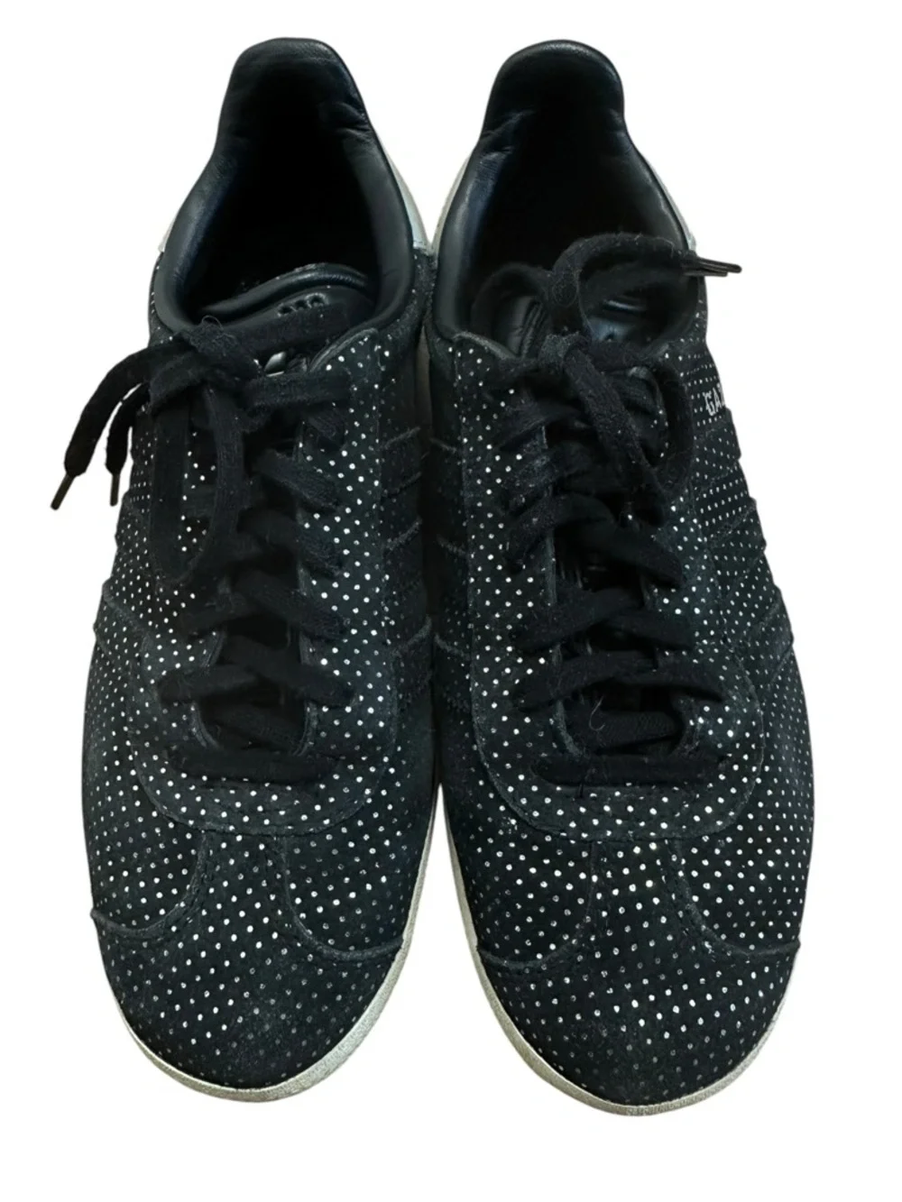 Adidas Gazelle Core Black suede Silver Metallic polka dots shoe sneakers 6.5 38